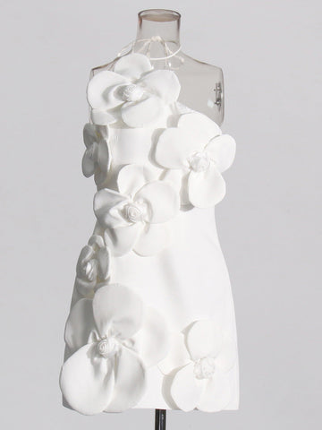 Temperament Temperament Sexy Dress Women's Dress 2025 New Breasts Three-Dimensional Flowers Waist Small Dress